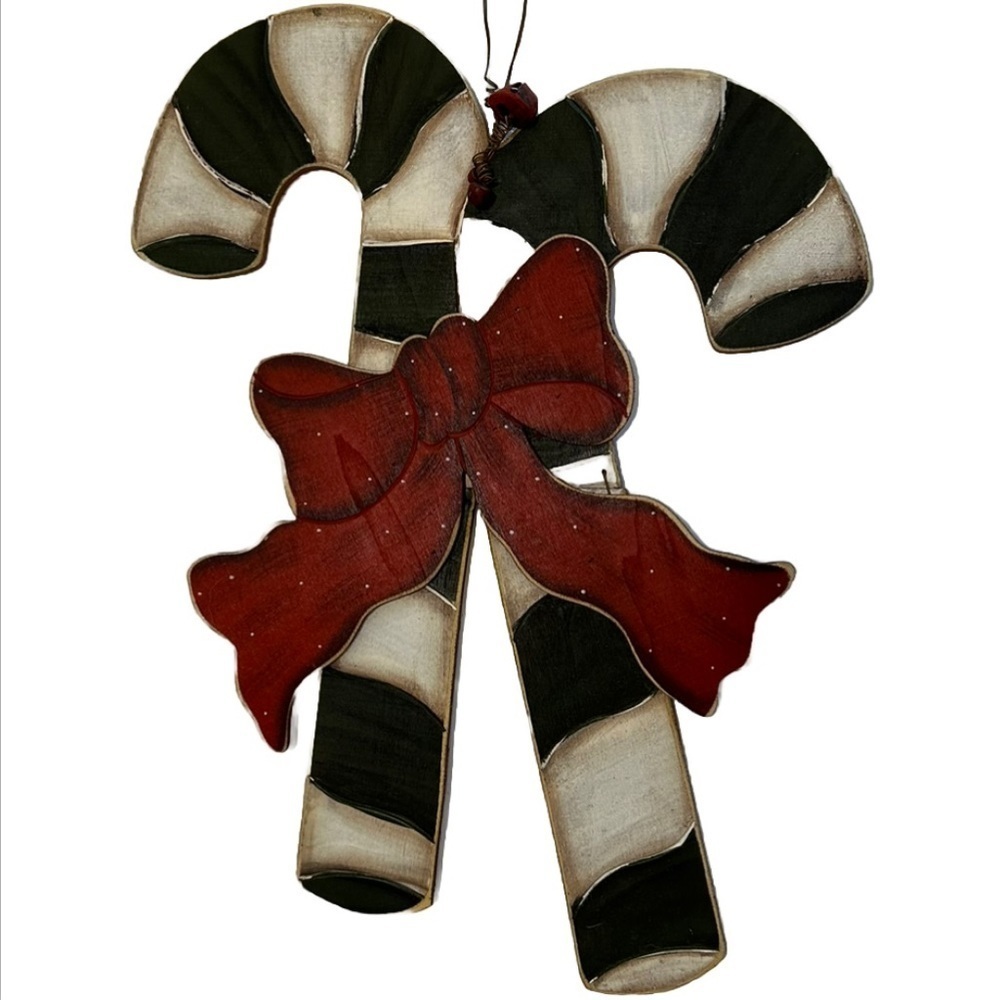 Wooden Hanging Tole Painted Candycane Christmas Decor